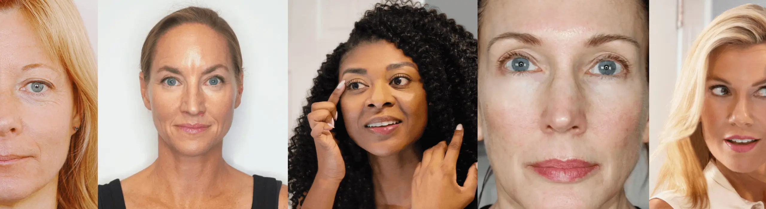five beautiful women with glowing skin from using microcurrent devices.